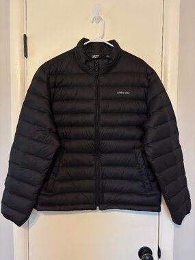 Lands End Men's 600 Down Fill Full-Zip Quilted Puffer Jacket L Black Pockets